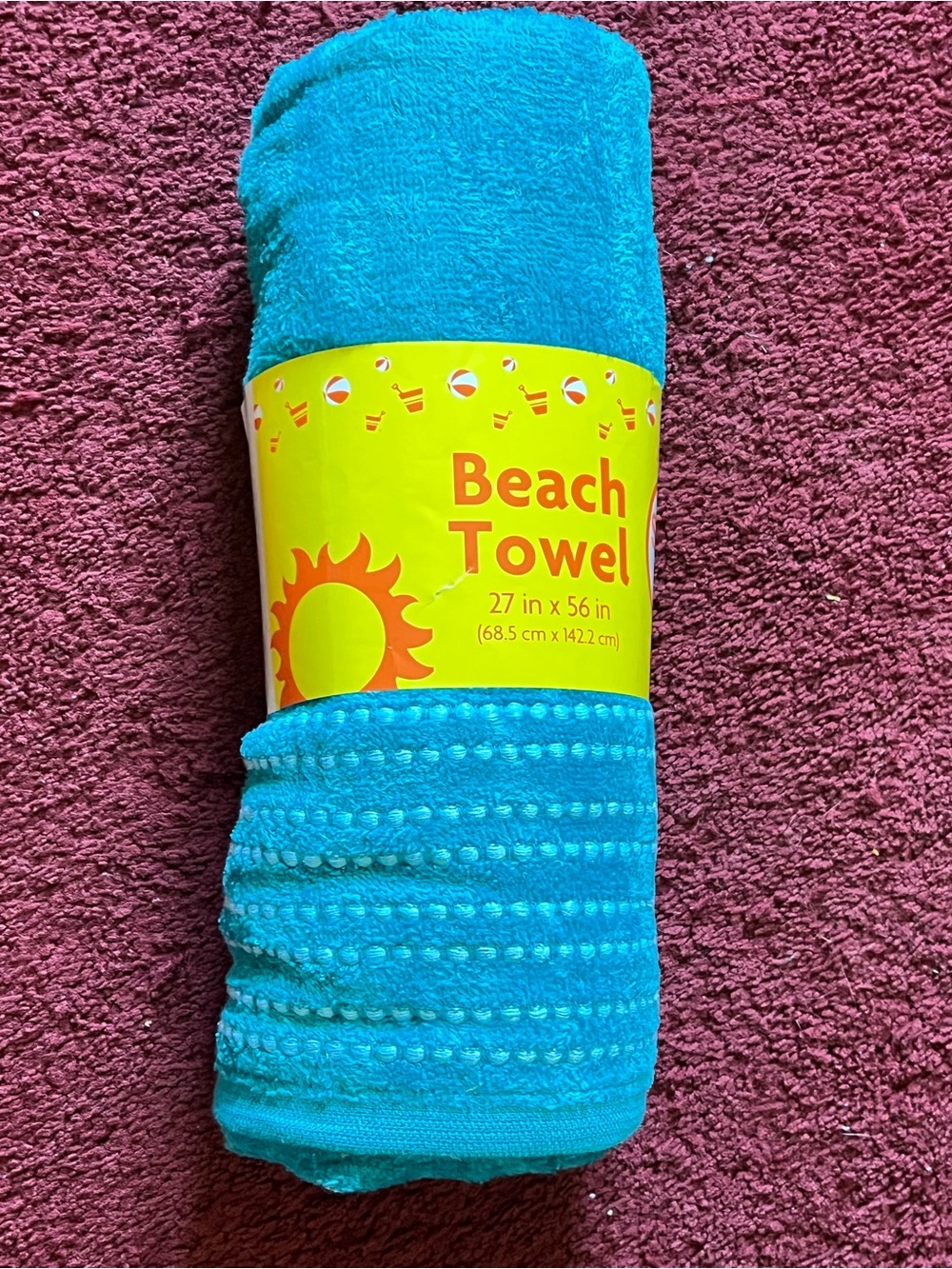 Blue Terry Cloth Beach Towel With Sewn Accents